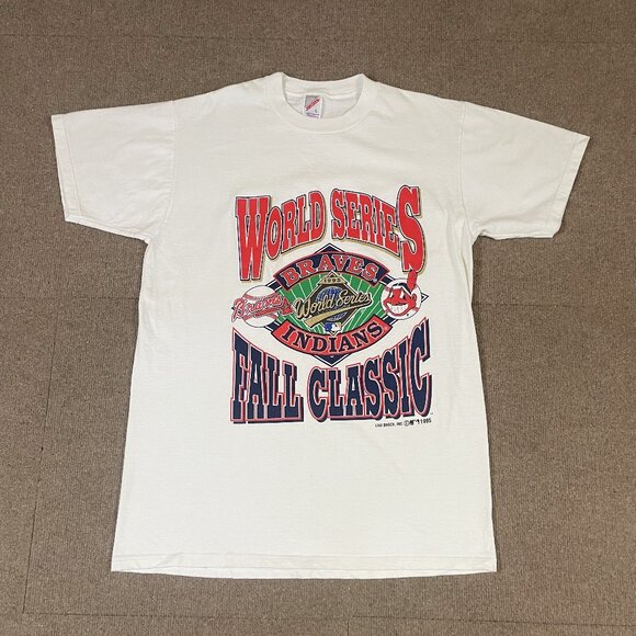 VTG Jerzees 1995 World Series/Fall Classic Indians/Braves T-Shirt White Adult L - Picture 1 of 9